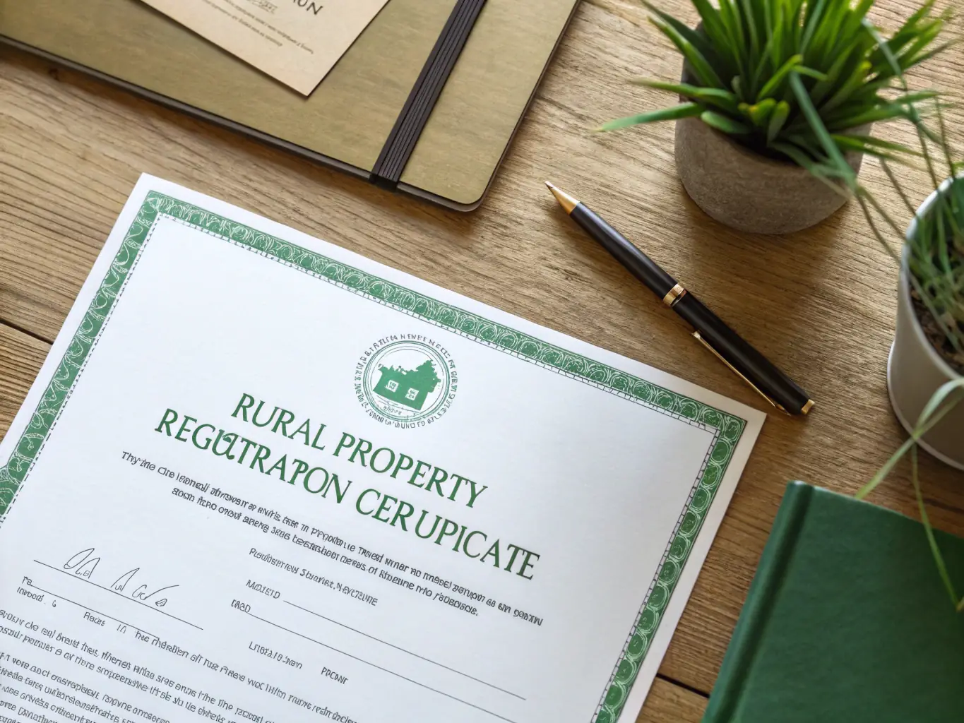 Imagem de um certificado de cadastro de imóvel rural em uma mesa, simbolizando o serviço de CCIR.